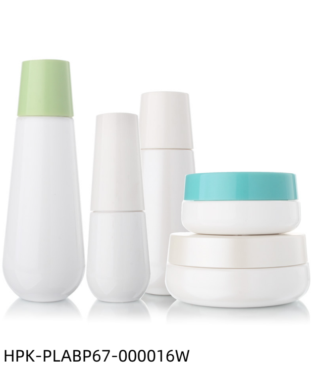 White Drop-shaped Plastic Lotion Bottle & Cream Jar